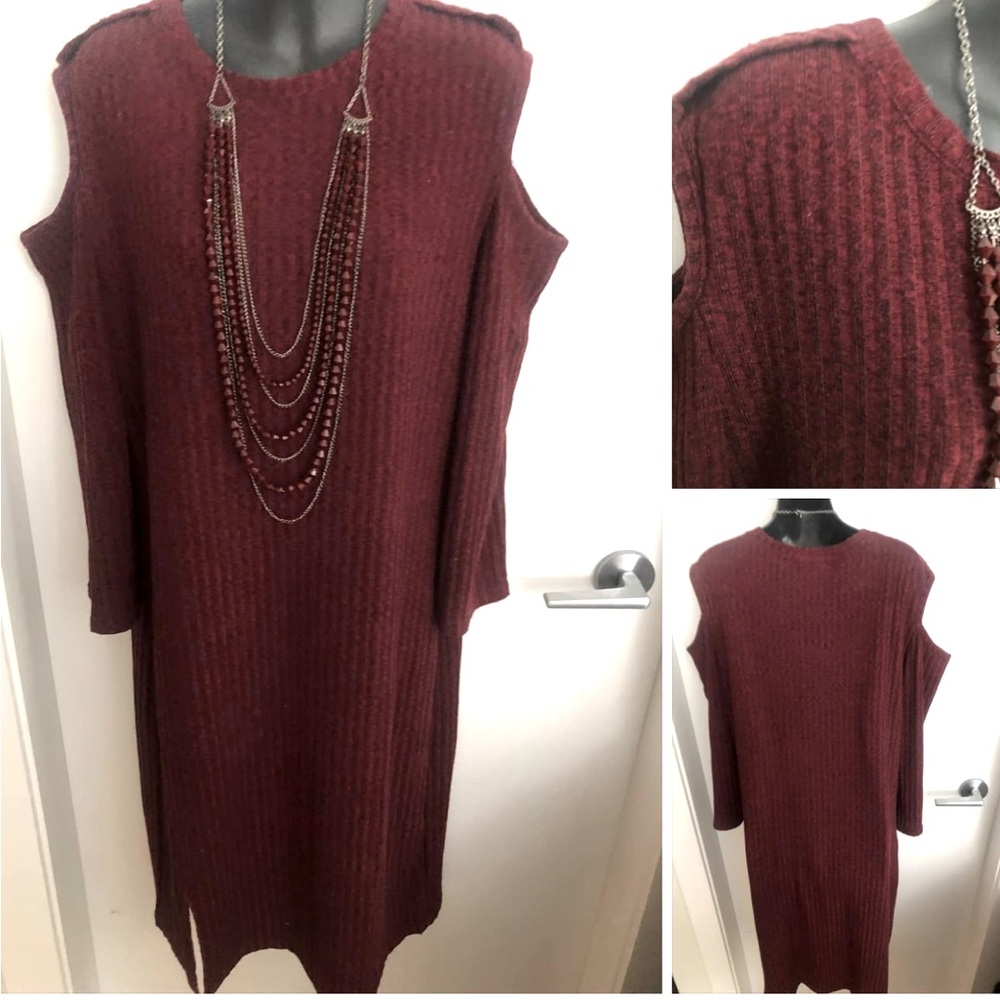 2/$100 JOLI XL *16-18 PLUS FIT Burgundy cold shoulder dress